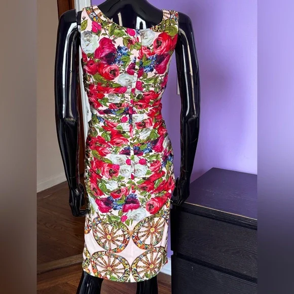 Dolce&Gabbana Pink Floral Ruched Sheath Dress - Picture 3 of 13